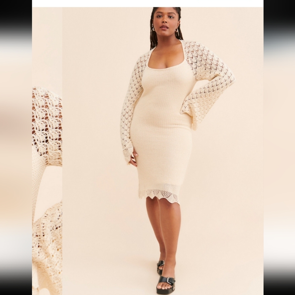 4SI3NNA Cream Knit Dress with Bell Sleeves - Picture 3 of 12
